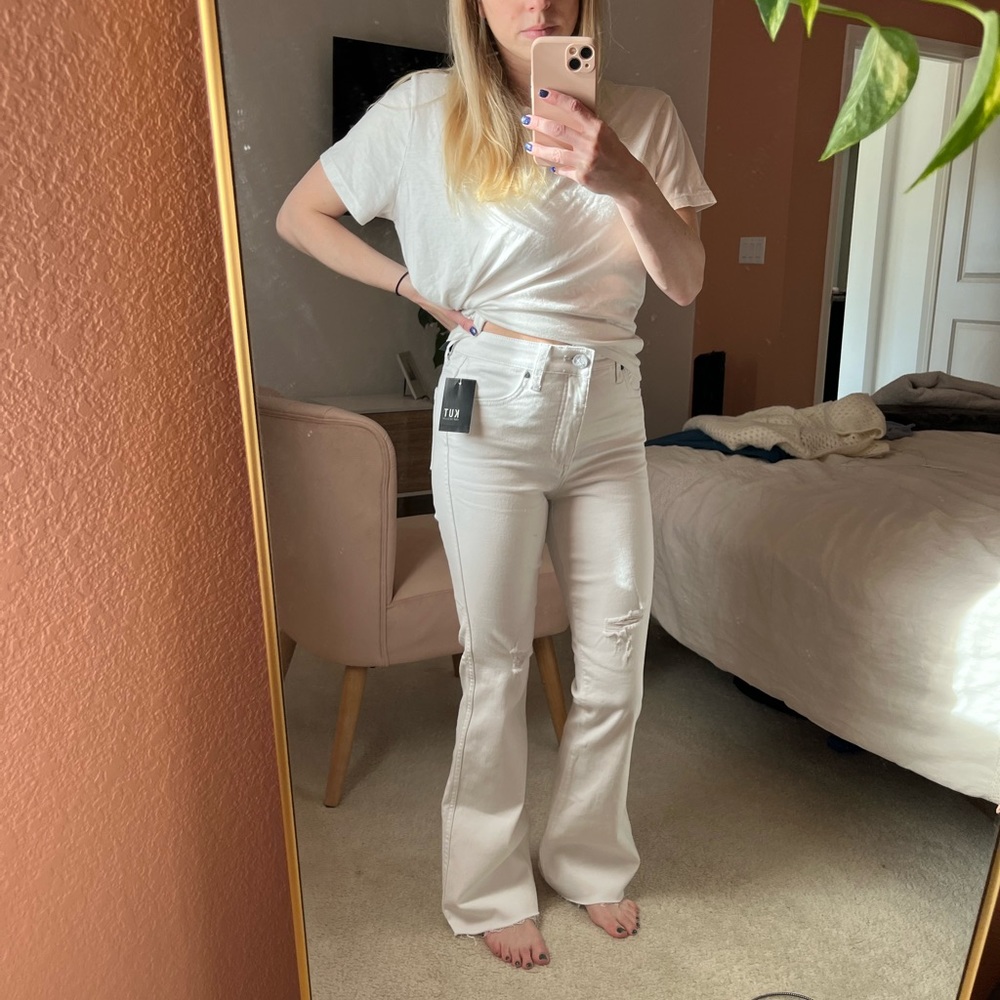 White flare jeans